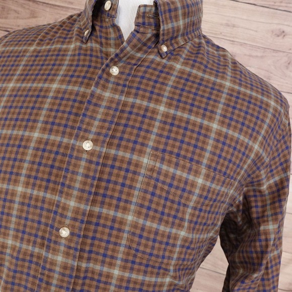DANIEL CREMIEUX COLLECTION BROWN CHECK LONG SLEEVE BUTTON DOWN SHIRT MENS SZ L - Picture 2 of 7